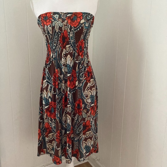 Floral Boho Smock Strapless Tube Dress Y2K 90s Minimalistic Style M - Picture 5 of 5